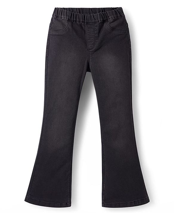 Pine Kids Denim Woven Ankle Length Solid Colour Washed Jeggings - Black