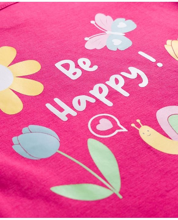 Babyhug 100% Cotton Knit Full Sleeves Top with Frill & Floral Print - Dark Pink