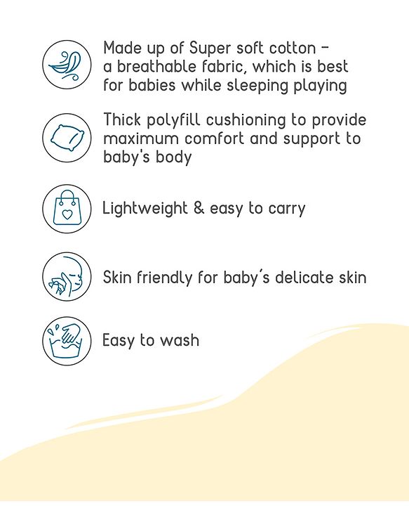 Babyhug 100% Cotton Gadda Bedding Set Cute Car Print - Sea Green| Soft & Breathable Cotton Shell| Mattress with Pillow & 2 Bolsters| Gentle Cushioned Support| Gifting Option for 0to12 Months
