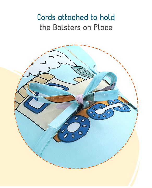 Babyhug 100% Cotton Gadda Bedding Set Cute Car Print - Sea Green| Soft & Breathable Cotton Shell| Mattress with Pillow & 2 Bolsters| Gentle Cushioned Support| Gifting Option for 0to12 Months
