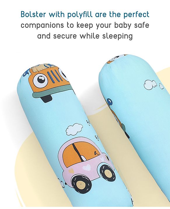 Babyhug 100% Cotton Gadda Bedding Set Cute Car Print - Sea Green| Soft & Breathable Cotton Shell| Mattress with Pillow & 2 Bolsters| Gentle Cushioned Support| Gifting Option for 0to12 Months