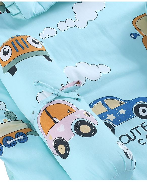 Babyhug 100% Cotton Gadda Bedding Set Cute Car Print - Sea Green| Soft & Breathable Cotton Shell| Mattress with Pillow & 2 Bolsters| Gentle Cushioned Support| Gifting Option for 0to12 Months
