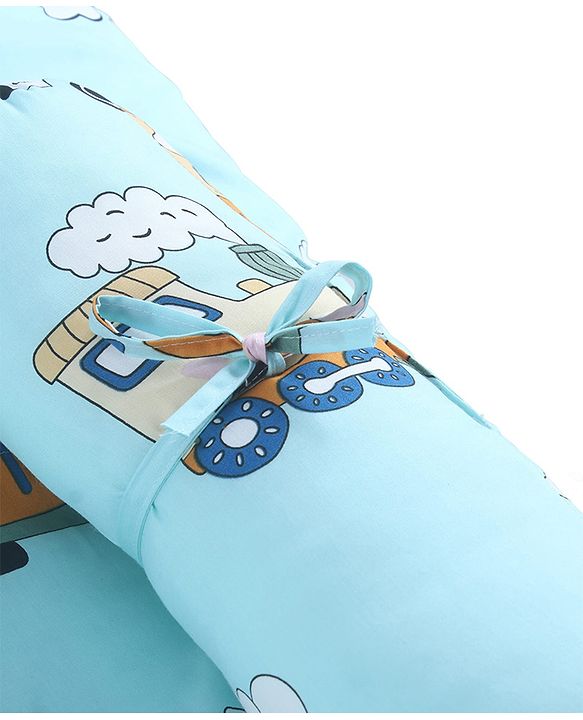 Babyhug 100% Cotton Gadda Bedding Set Cute Car Print - Sea Green| Soft & Breathable Cotton Shell| Mattress with Pillow & 2 Bolsters| Gentle Cushioned Support| Gifting Option for 0to12 Months