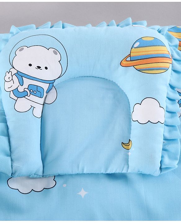 Babyhug 100% Cotton Gadda Bedding Set Cute Car Print - Sea Green| Soft & Breathable Cotton Shell| Mattress with Pillow & 2 Bolsters| Gentle Cushioned Support| Gifting Option for 0to12 Months