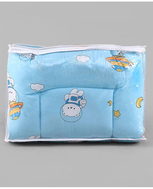 Babyhug 100% Cotton Gadda Bedding Set Cute Car Print - Sea Green| Soft & Breathable Cotton Shell| Mattress with Pillow & 2 Bolsters| Gentle Cushioned Support| Gifting Option for 0to12 Months