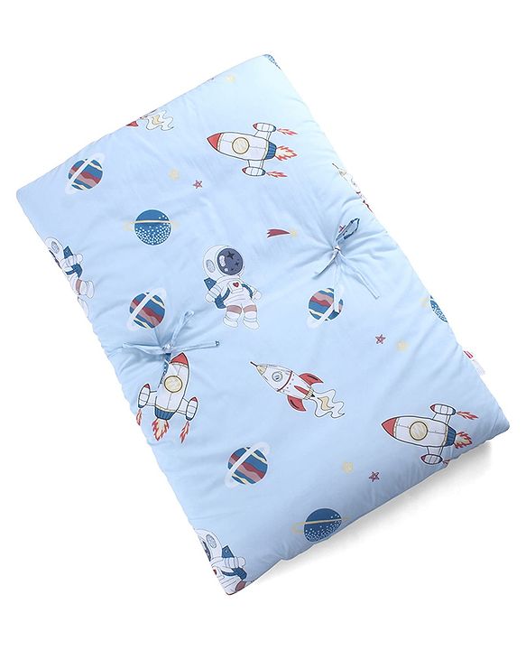 Babyhug 100% Cotton Gadda Bedding Set Cute Car Print - Sea Green| Soft & Breathable Cotton Shell| Mattress with Pillow & 2 Bolsters| Gentle Cushioned Support| Gifting Option for 0to12 Months