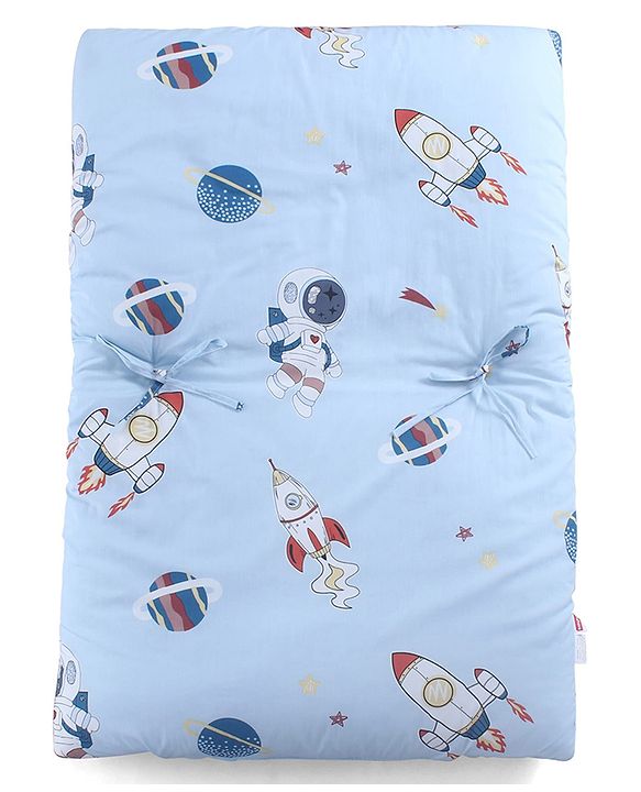 Babyhug 100% Cotton Gadda Bedding Set Cute Car Print - Sea Green| Soft & Breathable Cotton Shell| Mattress with Pillow & 2 Bolsters| Gentle Cushioned Support| Gifting Option for 0to12 Months