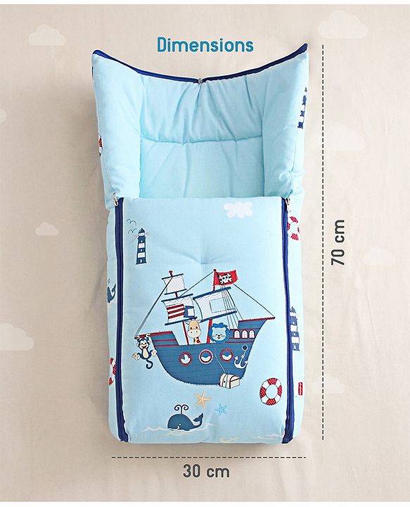 Babyhug 100% Cotton Baby Sleeping Bag with Hood Little Sailor Print - Blue| Use as Carry Nest, Mattress or Sleeping Bag| Newborn to Toddler Boys & Girls| New Born Gifting| Warm and Cozy