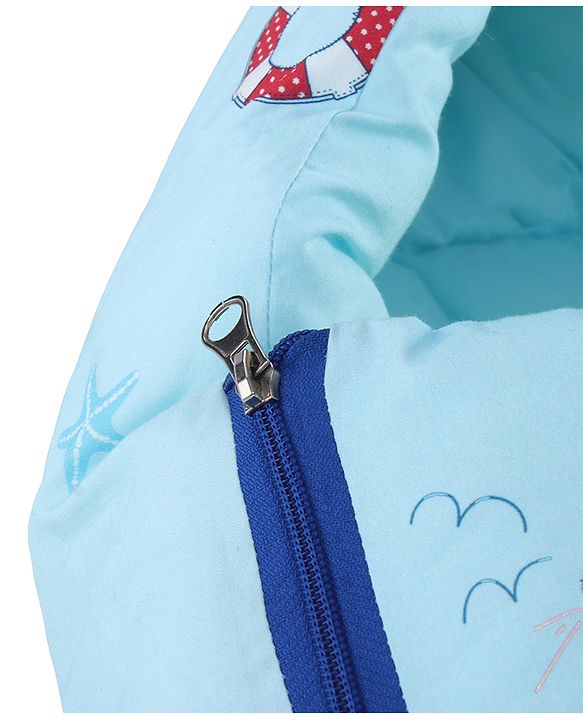 Babyhug 100% Cotton Baby Sleeping Bag with Hood Little Sailor Print - Blue| Use as Carry Nest, Mattress or Sleeping Bag| Newborn to Toddler Boys & Girls| New Born Gifting| Warm and Cozy