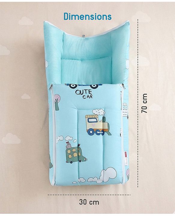 Babyhug 100% Cotton Baby Sleeping Bag with Hood Little Sailor Print - Blue| Use as Carry Nest, Mattress or Sleeping Bag| Newborn to Toddler Boys & Girls| New Born Gifting| Warm and Cozy