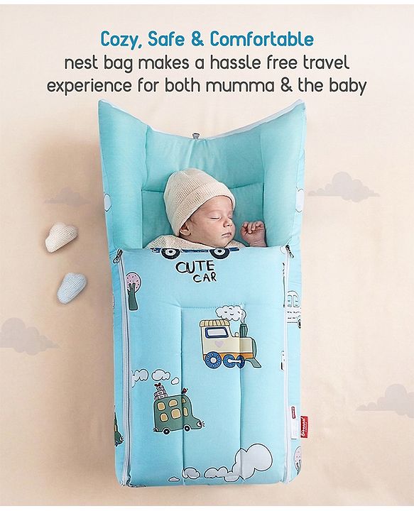 Babyhug 100% Cotton Baby Sleeping Bag with Hood Little Sailor Print - Blue| Use as Carry Nest, Mattress or Sleeping Bag| Newborn to Toddler Boys & Girls| New Born Gifting| Warm and Cozy
