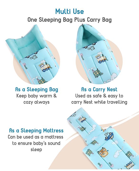 Babyhug 100% Cotton Baby Sleeping Bag with Hood Little Sailor Print - Blue| Use as Carry Nest, Mattress or Sleeping Bag| Newborn to Toddler Boys & Girls| New Born Gifting| Warm and Cozy