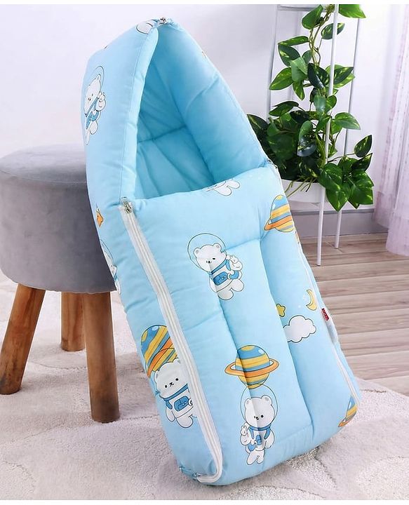 Babyhug 100% Cotton Baby Sleeping Bag with Hood Little Sailor Print - Blue| Use as Carry Nest, Mattress or Sleeping Bag| Newborn to Toddler Boys & Girls| New Born Gifting| Warm and Cozy