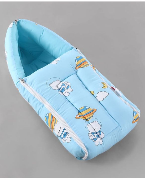 Babyhug 100% Cotton Baby Sleeping Bag with Hood Little Sailor Print - Blue| Use as Carry Nest, Mattress or Sleeping Bag| Newborn to Toddler Boys & Girls| New Born Gifting| Warm and Cozy