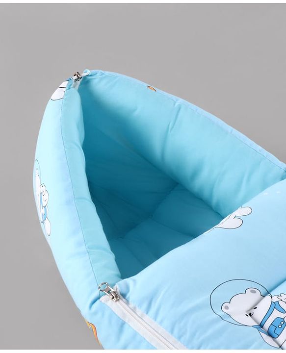 Babyhug 100% Cotton Baby Sleeping Bag with Hood Little Sailor Print - Blue| Use as Carry Nest, Mattress or Sleeping Bag| Newborn to Toddler Boys & Girls| New Born Gifting| Warm and Cozy
