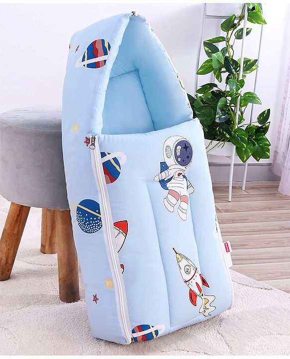 Babyhug 100% Cotton Baby Sleeping Bag with Hood Little Sailor Print - Blue| Use as Carry Nest, Mattress or Sleeping Bag| Newborn to Toddler Boys & Girls| New Born Gifting| Warm and Cozy