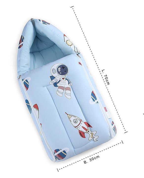 Babyhug 100% Cotton Baby Sleeping Bag with Hood Little Sailor Print - Blue| Use as Carry Nest, Mattress or Sleeping Bag| Newborn to Toddler Boys & Girls| New Born Gifting| Warm and Cozy