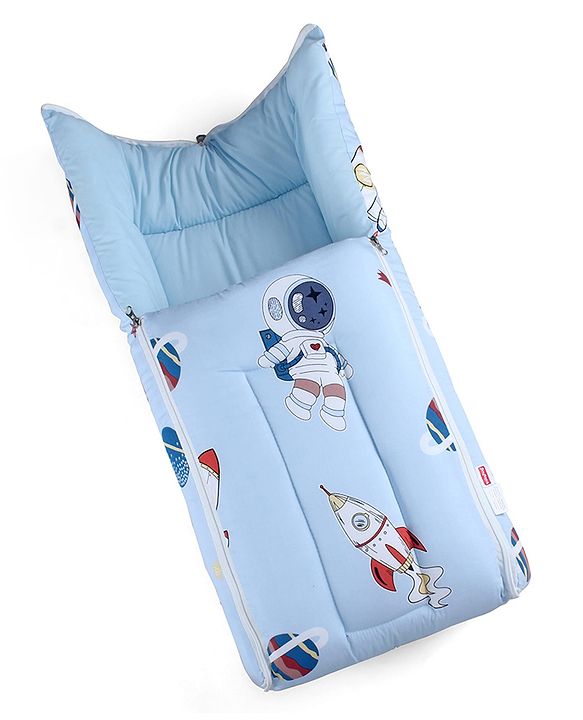 Babyhug 100% Cotton Baby Sleeping Bag with Hood Little Sailor Print - Blue| Use as Carry Nest, Mattress or Sleeping Bag| Newborn to Toddler Boys & Girls| New Born Gifting| Warm and Cozy