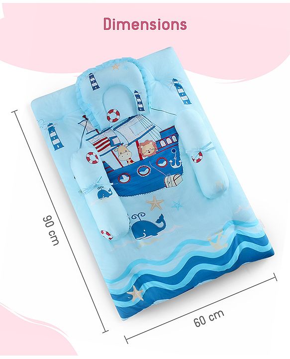 Babyhug Super Saver Bedding Combo Set of 3 Sailor Friends Print - Blue| 100% Cotton| Pillows & Bolsters Included| Lightweight & Travel Friendly| Breathable Fabric| Gifting  Option for 0to6 Months