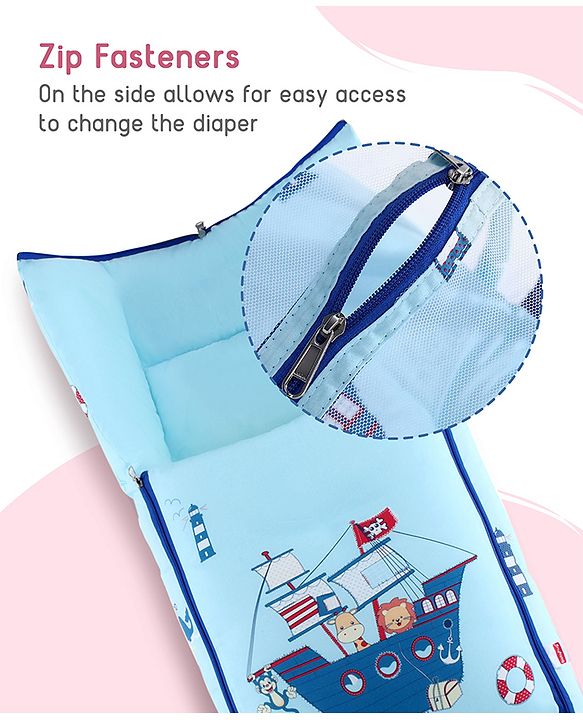 Babyhug Super Saver Bedding Combo Set of 3 Sailor Friends Print - Blue| 100% Cotton| Pillows & Bolsters Included| Lightweight & Travel Friendly| Breathable Fabric| Gifting  Option for 0to6 Months