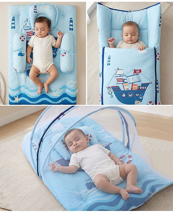 Babyhug Super Saver Bedding Combo Set of 3 Sailor Friends Print - Blue| 100% Cotton| Pillows & Bolsters Included| Lightweight & Travel Friendly| Breathable Fabric| Gifting  Option for 0to6 Months