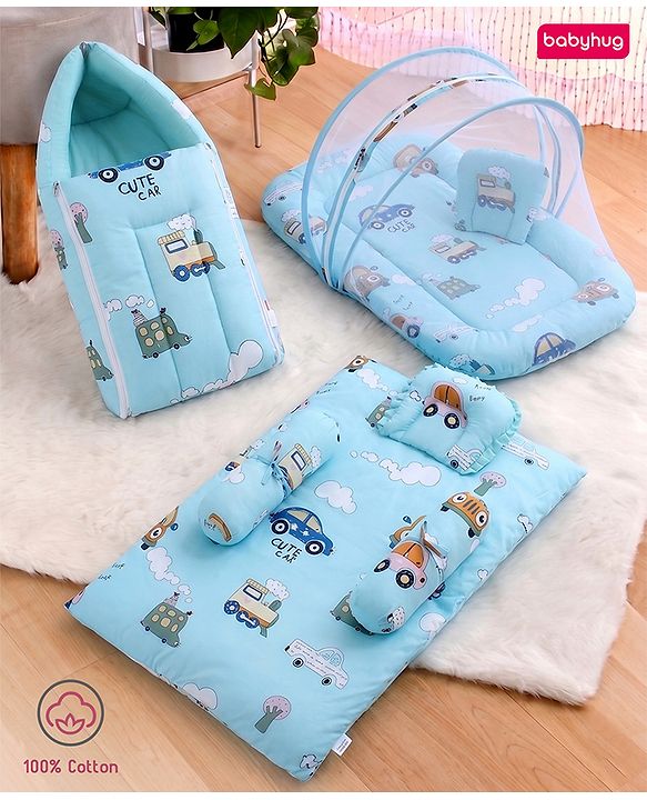 Babyhug Super Saver Bedding Combo Set of 3 Sailor Friends Print - Blue| 100% Cotton| Pillows & Bolsters Included| Lightweight & Travel Friendly| Breathable Fabric| Gifting  Option for 0to6 Months