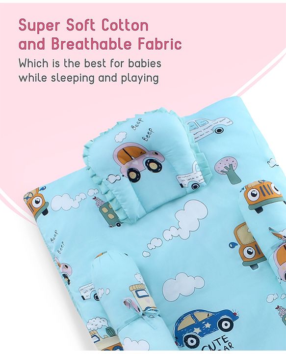 Babyhug Super Saver Bedding Combo Set of 3 Sailor Friends Print - Blue| 100% Cotton| Pillows & Bolsters Included| Lightweight & Travel Friendly| Breathable Fabric| Gifting  Option for 0to6 Months