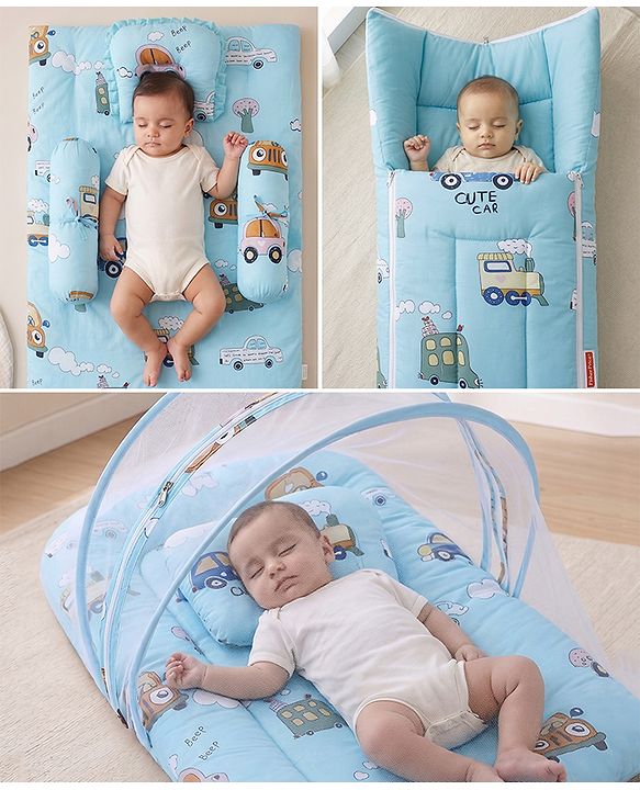 Babyhug Super Saver Bedding Combo Set of 3 Sailor Friends Print - Blue| 100% Cotton| Pillows & Bolsters Included| Lightweight & Travel Friendly| Breathable Fabric| Gifting  Option for 0to6 Months