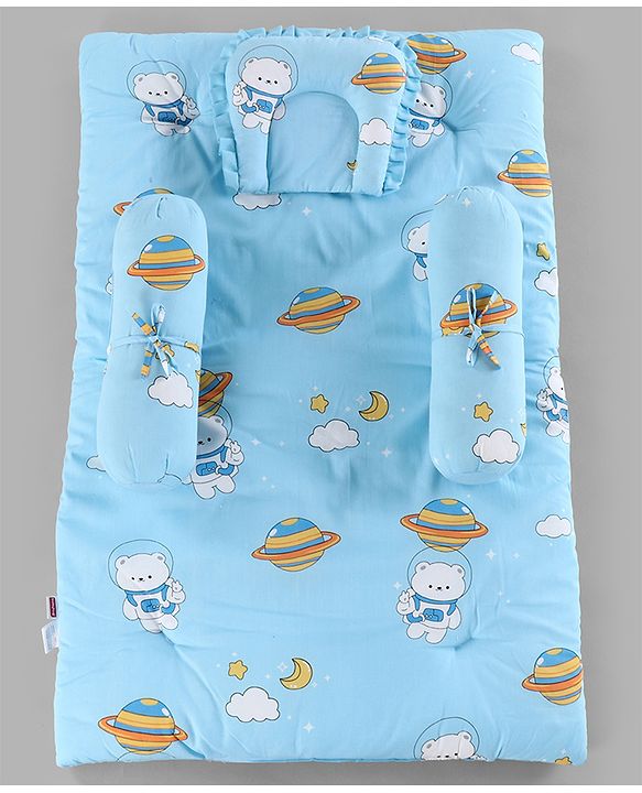 Babyhug Super Saver Bedding Combo Set of 3 Sailor Friends Print - Blue| 100% Cotton| Pillows & Bolsters Included| Lightweight & Travel Friendly| Breathable Fabric| Gifting  Option for 0to6 Months