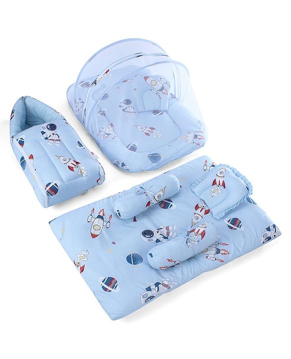 Babyhug Super Saver Bedding Combo Set of 3 Sailor Friends Print - Blue| 100% Cotton| Pillows & Bolsters Included| Lightweight & Travel Friendly| Breathable Fabric| Gifting  Option for 0to6 Months