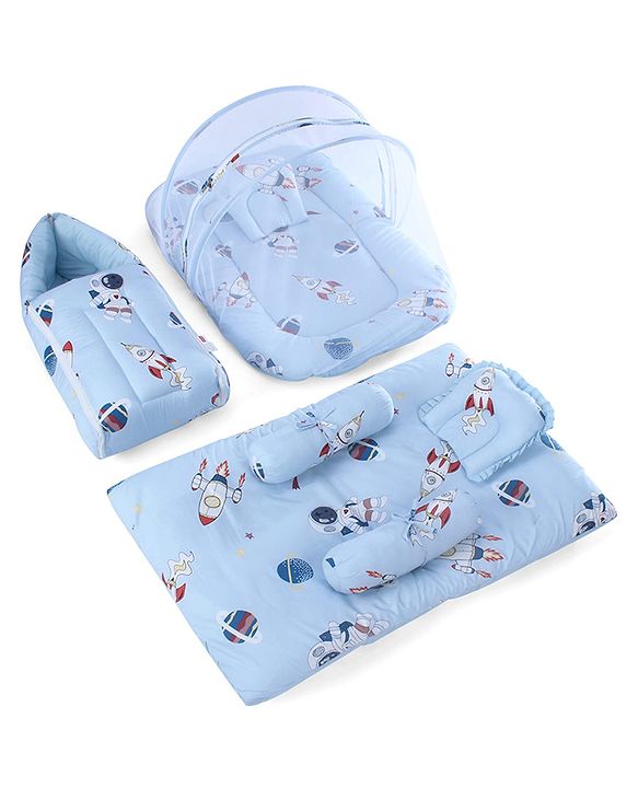Babyhug Super Saver Bedding Combo Set of 3 Sailor Friends Print - Blue| 100% Cotton| Pillows & Bolsters Included| Lightweight & Travel Friendly| Breathable Fabric| Gifting  Option for 0to6 Months