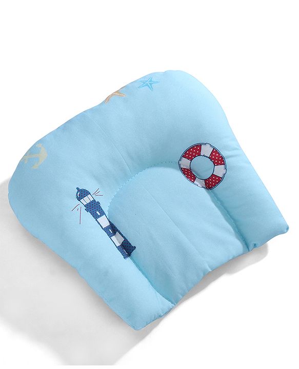 Babyhug 100% Cotton Digital Print Mattress Set with Mosquito Net Sailor Friends -Blue|U Shaped Pillow|Zipper Opening|Foldable & Travel Friendly|Newborn Gifting Option|Use on Floor Cribs Cots or Cradle