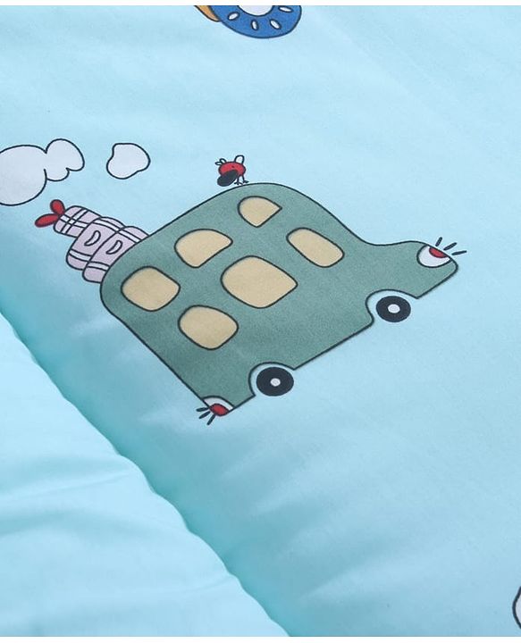 Babyhug 100% Cotton Digital Print Mattress Set with Mosquito Net Sailor Friends -Blue|U Shaped Pillow|Zipper Opening|Foldable & Travel Friendly|Newborn Gifting Option|Use on Floor Cribs Cots or Cradle