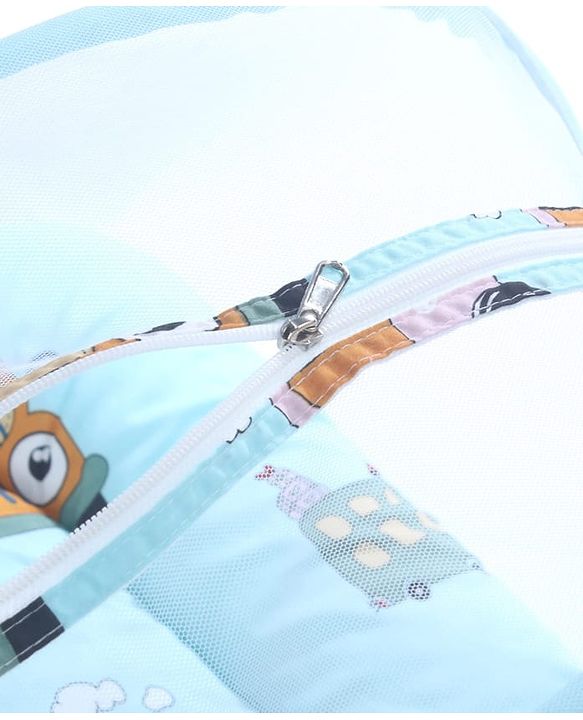 Babyhug 100% Cotton Digital Print Mattress Set with Mosquito Net Sailor Friends -Blue|U Shaped Pillow|Zipper Opening|Foldable & Travel Friendly|Newborn Gifting Option|Use on Floor Cribs Cots or Cradle