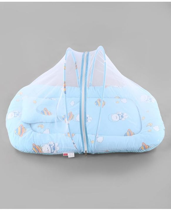 Babyhug 100% Cotton Digital Print Mattress Set with Mosquito Net Sailor Friends -Blue|U Shaped Pillow|Zipper Opening|Foldable & Travel Friendly|Newborn Gifting Option|Use on Floor Cribs Cots or Cradle