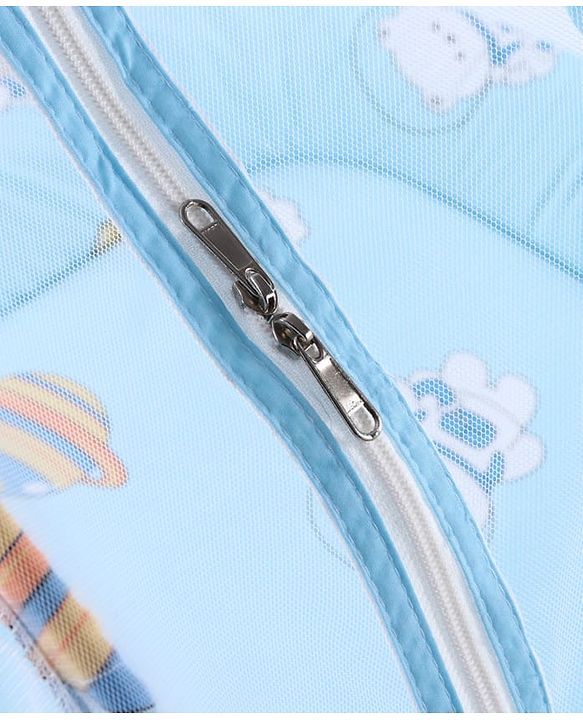 Babyhug 100% Cotton Digital Print Mattress Set with Mosquito Net Sailor Friends -Blue|U Shaped Pillow|Zipper Opening|Foldable & Travel Friendly|Newborn Gifting Option|Use on Floor Cribs Cots or Cradle