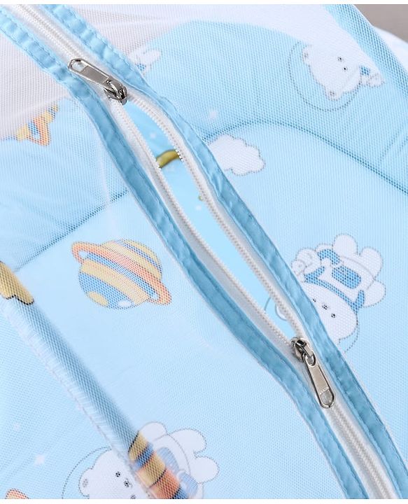 Babyhug 100% Cotton Digital Print Mattress Set with Mosquito Net Sailor Friends -Blue|U Shaped Pillow|Zipper Opening|Foldable & Travel Friendly|Newborn Gifting Option|Use on Floor Cribs Cots or Cradle