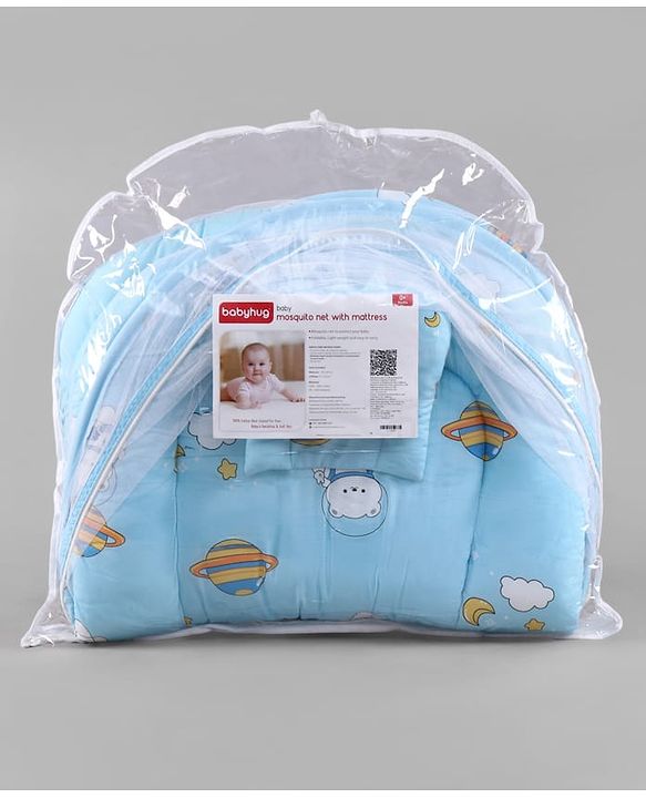 Babyhug 100% Cotton Digital Print Mattress Set with Mosquito Net Sailor Friends -Blue|U Shaped Pillow|Zipper Opening|Foldable & Travel Friendly|Newborn Gifting Option|Use on Floor Cribs Cots or Cradle
