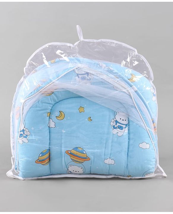 Babyhug 100% Cotton Digital Print Mattress Set with Mosquito Net Sailor Friends -Blue|U Shaped Pillow|Zipper Opening|Foldable & Travel Friendly|Newborn Gifting Option|Use on Floor Cribs Cots or Cradle