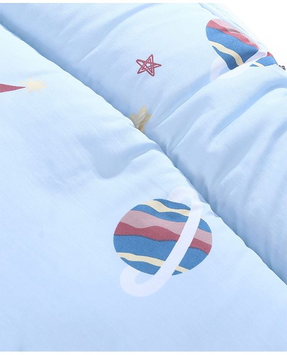 Babyhug 100% Cotton Digital Print Mattress Set with Mosquito Net Sailor Friends -Blue|U Shaped Pillow|Zipper Opening|Foldable & Travel Friendly|Newborn Gifting Option|Use on Floor Cribs Cots or Cradle