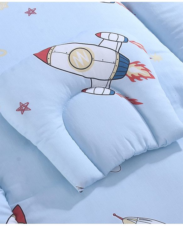 Babyhug 100% Cotton Digital Print Mattress Set with Mosquito Net Sailor Friends -Blue|U Shaped Pillow|Zipper Opening|Foldable & Travel Friendly|Newborn Gifting Option|Use on Floor Cribs Cots or Cradle