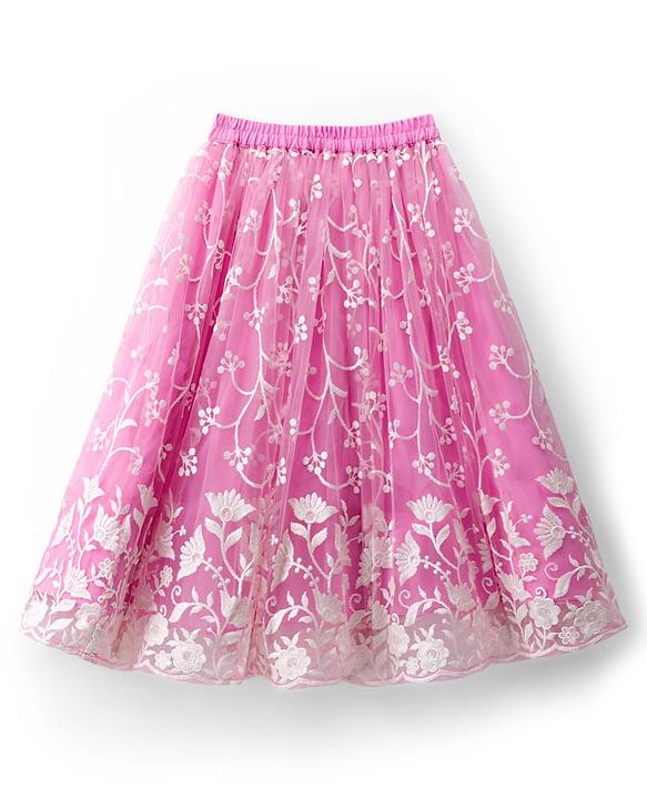 Babyhug Net Woven Frill Sleeves Floral Embroidred Choli Lahenga Set with Dupatta - Pink