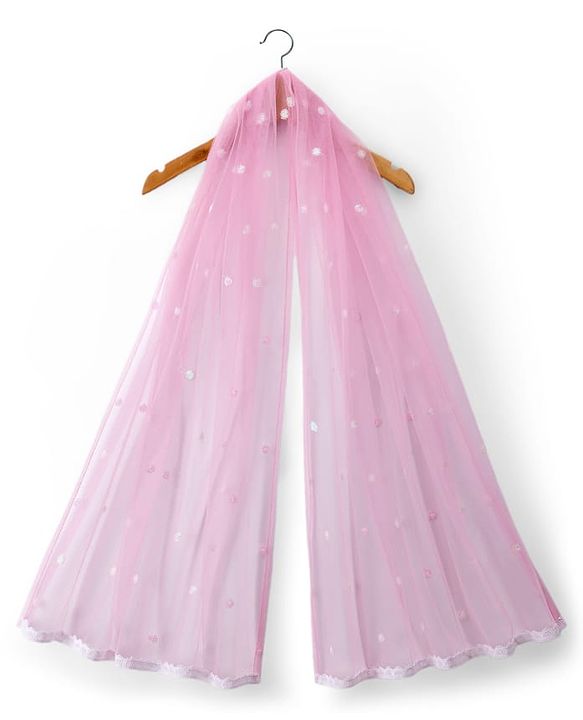 Babyhug Net Woven Frill Sleeves Floral Embroidred Choli Lahenga Set with Dupatta - Pink