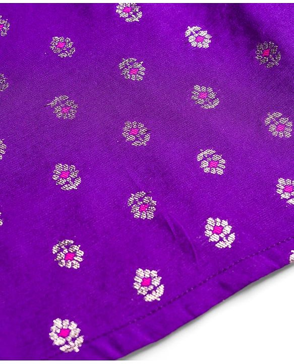 Babyhug Brocade Woven Full Sleeves Kurta Dhoti Set With Floral Foil Print - Purple