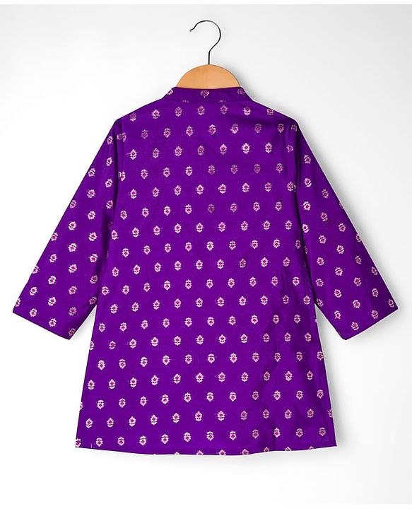 Babyhug Brocade Woven Full Sleeves Kurta Dhoti Set With Floral Foil Print - Purple