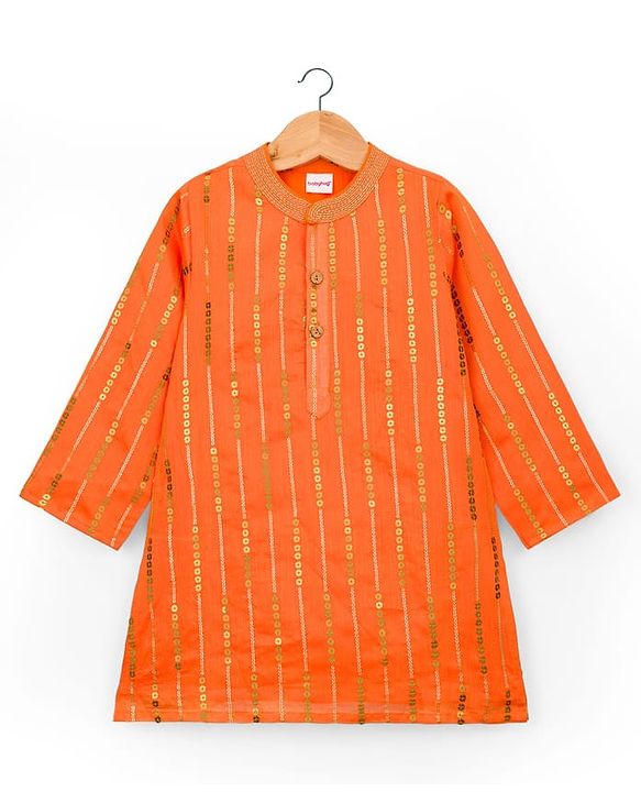Babyhug  Woven Full Sleeves Sequin Embroidered Kurta Pyjama Set - Orange