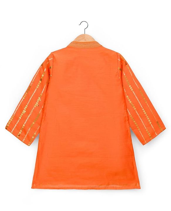Babyhug  Woven Full Sleeves Sequin Embroidered Kurta Pyjama Set - Orange