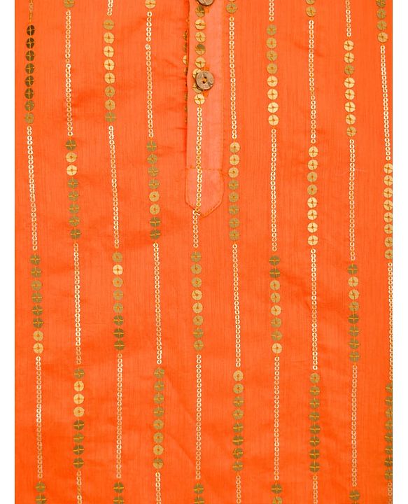 Babyhug  Woven Full Sleeves Sequin Embroidered Kurta Pyjama Set - Orange