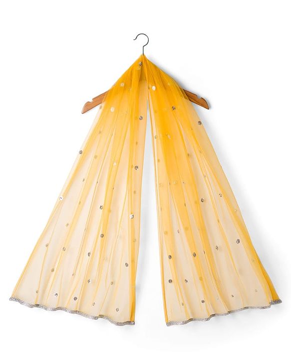 Babyhug Net Woven Half Sleeves Choli Lehenga & Dupatta Set With Sequin Detailing - Yellow