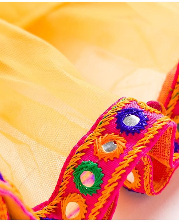 Babyhug Net Woven Half Sleeves Choli Lehenga & Dupatta Set With Sequin Detailing - Yellow